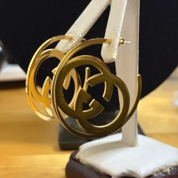 Elegant Gold Logo Hoop Earrings - Picture 6 of 6